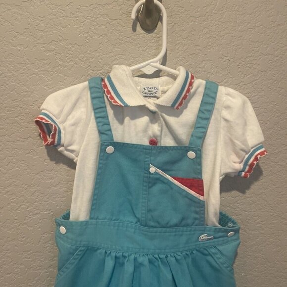 Lacoste Izod Vintage Girls Blue Skirt With Straps Size 4 Polo Shirt Alligator - Picture 3 of 13